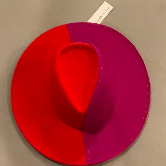 🆕EUGENIA KIM RED & FUCHSIA PINK PURPLE HARLOWE WIDE BRIM FEDORA GEOMETRIC CROWN - Picture 7 of 16